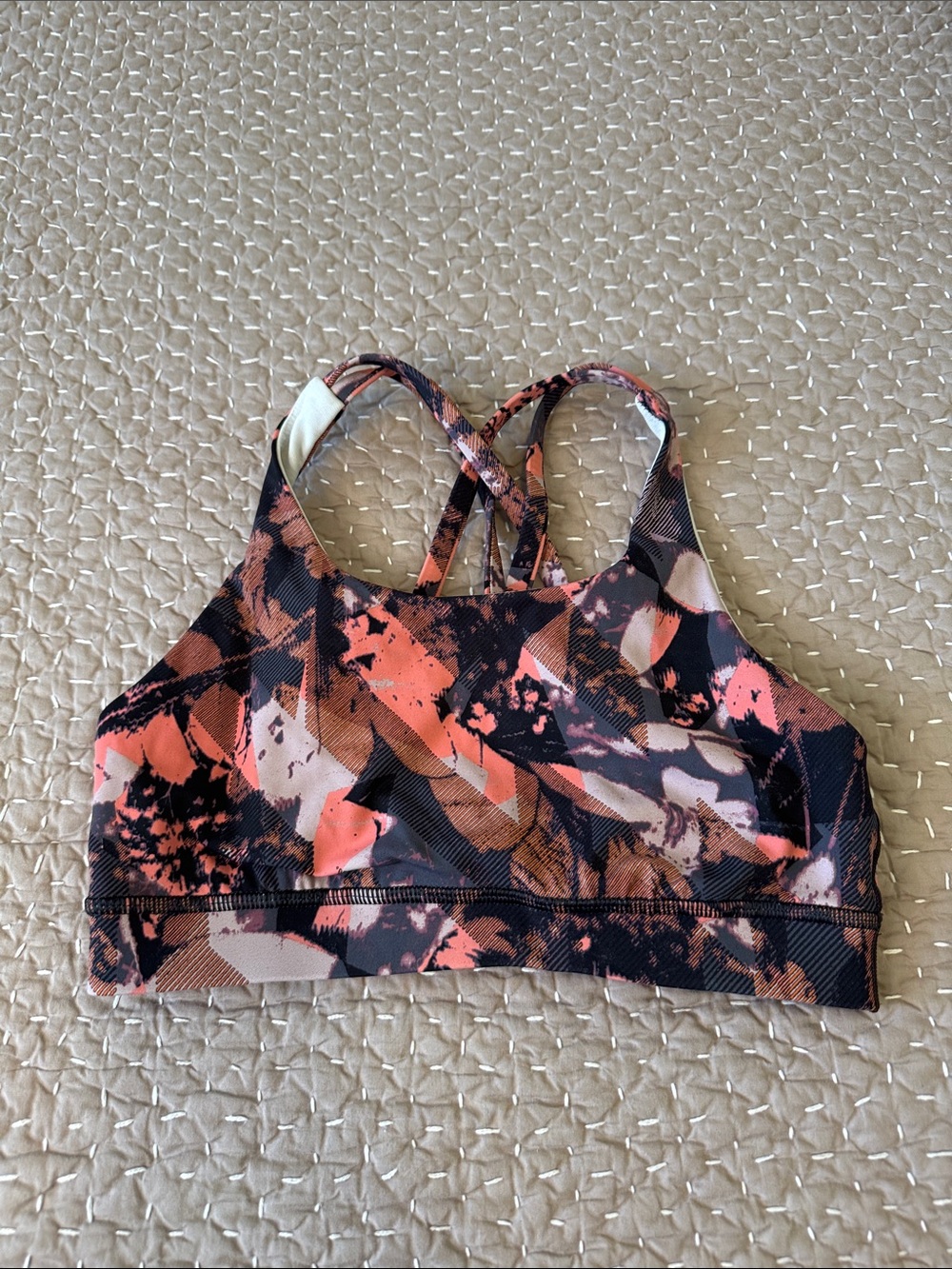 lululemon athletica Floral Abstract Crossback Sports Bra in Coral, Black, Brown